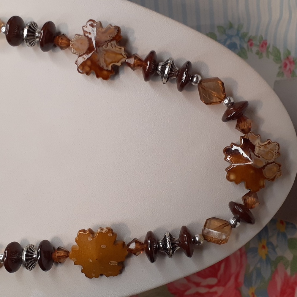 Brown Beaded Single Strand Necklace 24" L